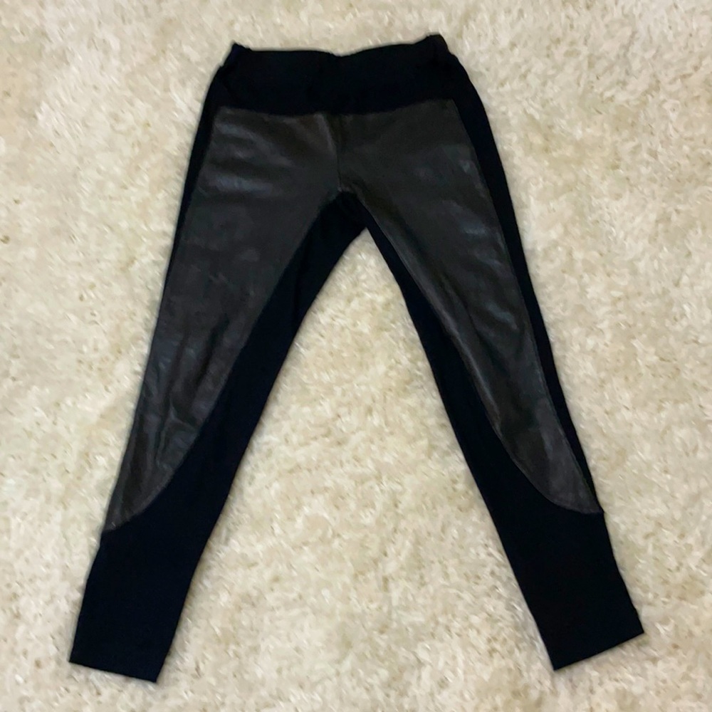 Maggie Ward leather black knit leggings pants